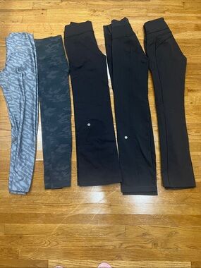 3 Lululemon, 1 Spankx, and 1 Athleta Leggings Bundle - Black & Gray.